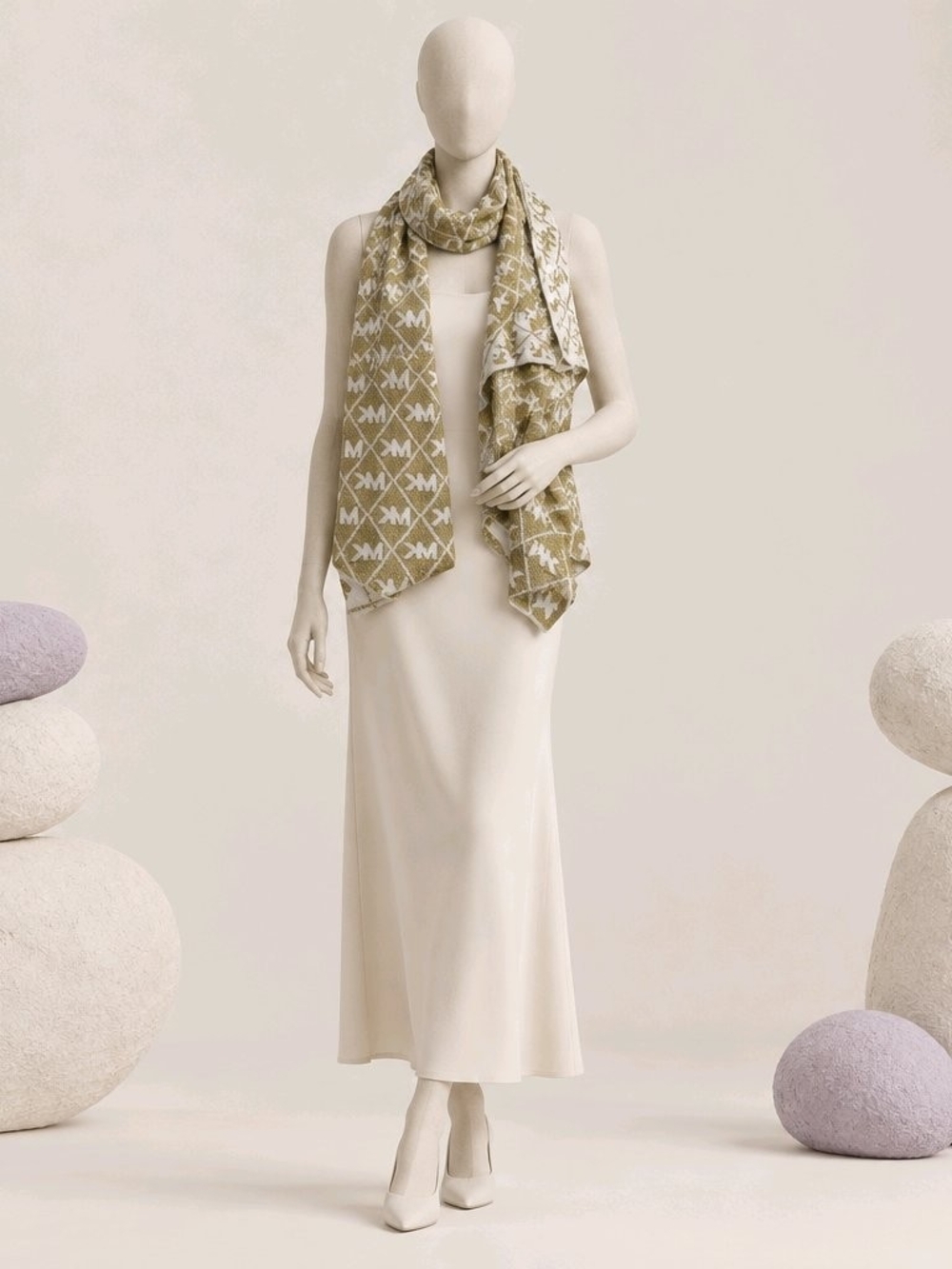 Crafted from a luxurious blend of polyester Michael Kors Olive MK Monogram Scarf